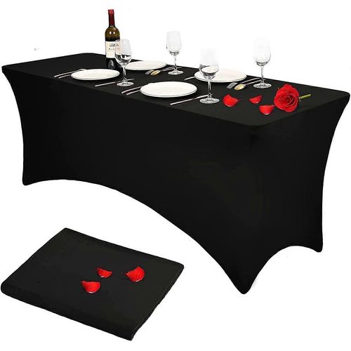183cm Polyester Ajust Rectangulaire Nappe Stretch lastique Spandex Couverture De Table Noir Ajust Couverture De Table Pour Mariage Patio Cocktail Bar Craft Shows
