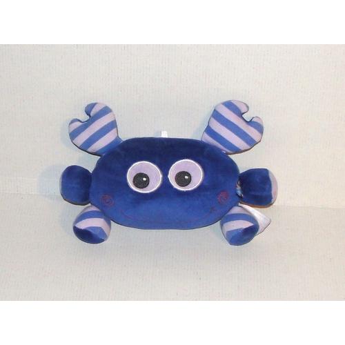 Doudou Crabe Bleu Rayé Sucre D'orge Peluche Crabe 23 Cm