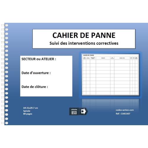 Cahier De Panne Suivi Des Interventions Correctives A4 Spirale 80 Pages