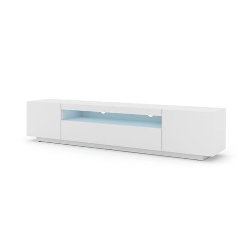 Meuble Tv Aura 200 Debout / Suspendu Blanc Mat Avec Led