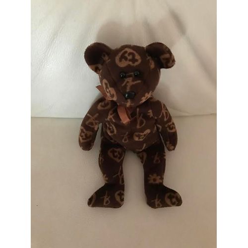 Peluche Doudou Ours Marron Logo Ty Fleurs Coeur Ruban Ty 22 Cm