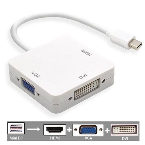 3in1 Mini adaptateur DP - 15cm - Adaptateur Audio 4 en 1 Mini DisplayPort DP vers HDMI, connecteur de câble DVI VGA pour Apple MacBook Pro Air PC Mini DP vers HDMI