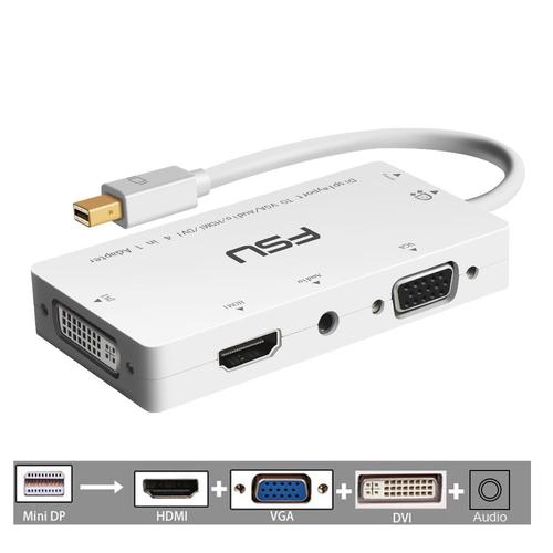 4in1 Mini adaptateur DP - 15cm - Adaptateur Audio 4 en 1 Mini DisplayPort DP vers HDMI, connecteur de câble DVI VGA pour Apple MacBook Pro Air PC Mini DP vers HDMI
