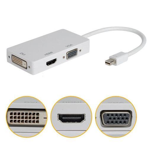 Adaptateur - Adaptateur convertisseur rectangulaire 3 en 1 pour Apple iMac Mac Mini Pro Air Book, Mini Display Port DP Thunderbolt vers DVI/VGA/HDMI