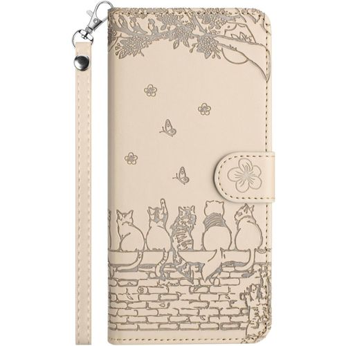 Coque Portefeuille Protection Pour Huawei Mate 40 Pro Plus Etui Fermeture Magnetique Avec Carte,Mod¿¿Le De Chats Jouant Avec Papillons Sur Un Mur De Jardin Plein De Fleurs Et D'arbres,Kaki
