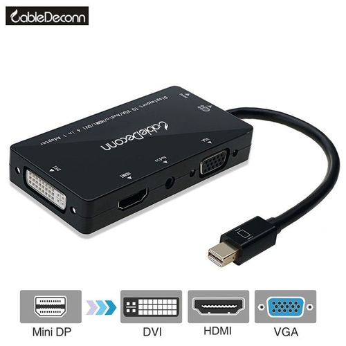 Le noir - 15cm - Adaptateur Thunderbolt 2 vers HDMI VGA DVI, MINI DP Mini convertisseur 4 en 1, câble Audio mâle vers femelle pour macbook