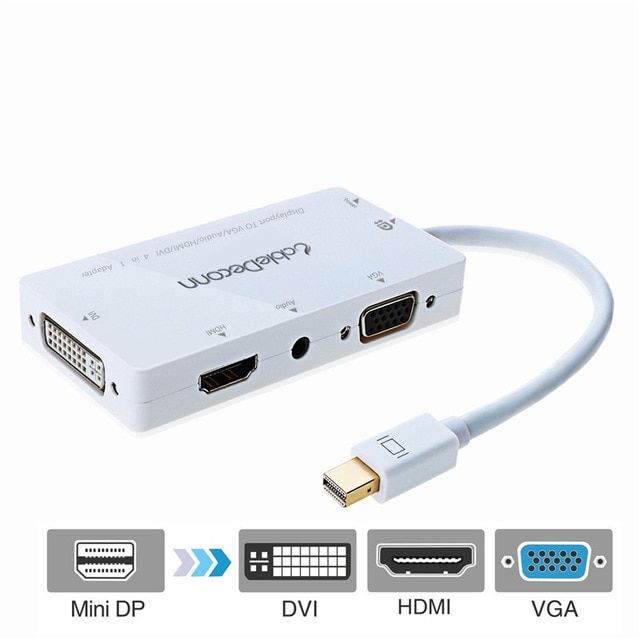 blanche - 15cm - Adaptateur Thunderbolt 2 vers HDMI VGA DVI, MINI DP Mini convertisseur 4 en 1, câble Audio mâle vers femelle pour macbook