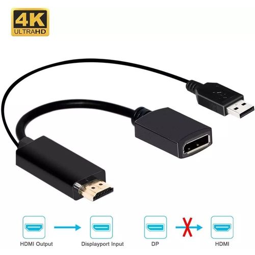 Le noir - Câble adaptateur convertisseur HDMI vers DisplayPort avec alimentation USB, pour XBOX One 360 NS Mac Mini PC à moniteur