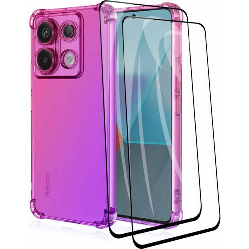 Coque Pour Xiaomi Redmi Note 13 Pro 5g / Poco X6 5g + 2 Verre Trempe, Etui En Gradient Color Tpu Case Cover, Housse De Protecteur Transparente Antichoc Souple Silicone Bumper (Rose/Purple)