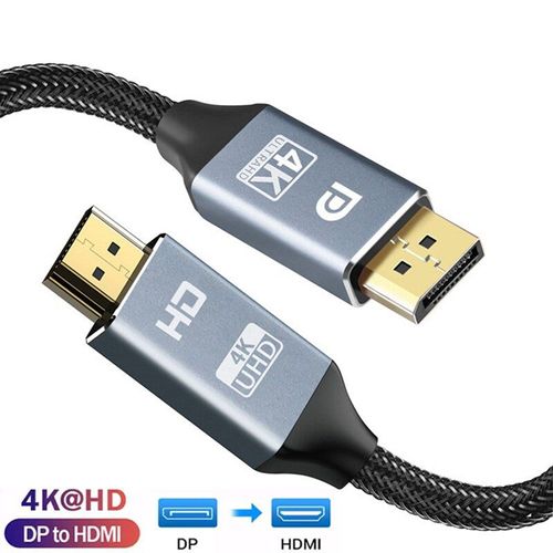 Gris - 1.8m - Câble DisplayPort vers HDMI mâle vers mâle, 4K UHD plaqué or, DP vers HDMI, cordon Compatible, Port d'affichage vers connecteur HDTV