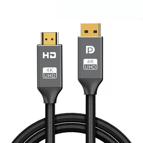 4K Métal - 1.8m - Câble DisplayPort vers HDMI, 4K @ 30Hz, 1080P @ 60Hz, DP 1.2, pour projecteur, PS4, PC, HDTV, ordinateur portable, affichage, Port vers HDMI