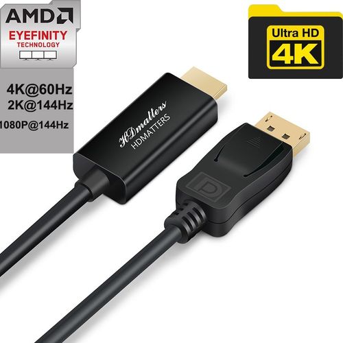 4K 60Hz - 1.8m - Câble DP vers HDMI 4K 60Hz, câble Displayport vers HDMI 2.0 pour PC 4K @ 60Hz,4K @ 30Hz,1080P @ 60Hz pris en charge
