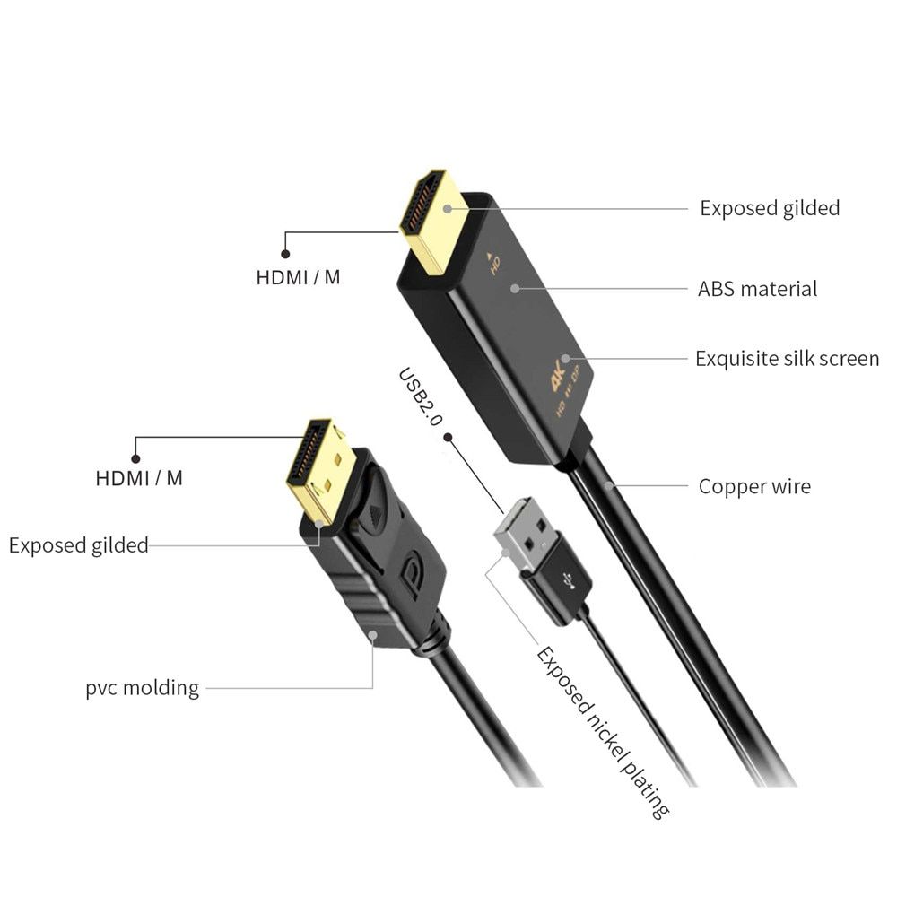 H147-HDMI DP 1.8m - Cble HDMI vers Displayport 4K 30Hz, con... - 4