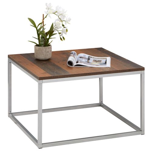 Table Basse Hades, Table De Salon Table D'appoint Carrée Design Vintage, Plateau En Mélaminé Old Style Et Cadre En Métal Gris