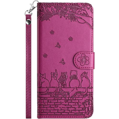 Housse Telephone Portable Pour Huawei P30 Lite(6.15") Protection Porte Carte Aimantee Antichoc Portefeuille Pochette Pour Huawei P30 Lite(6.15") Clapet Cordon Aimantee Chat Cl?Ture Rouge