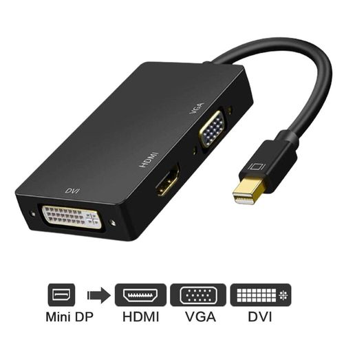 Mini DP IN 1 à 3 - Standard - Mini adaptateur DisplayPort DP vers HDMI VGA DVI 3-en-1, convertisseur de câble DisplayPort, Mini câble DP pour Surface projecteur TV moniteur PC