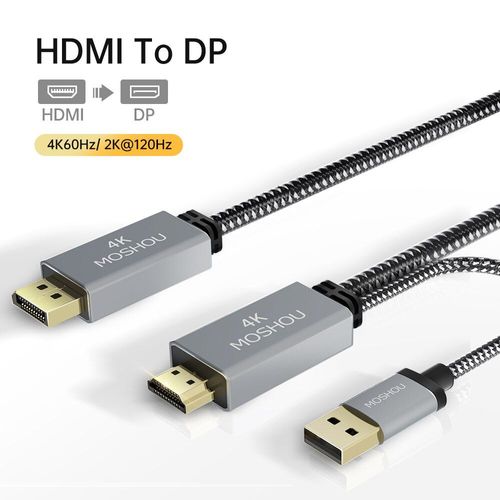 HDMI DP - 4 m - Mini projecteur de télévision, moniteur et ordinateur portable pour PS5, câble HDMI vers DP 4K @ HDMI 2.0 vers DisplayPort 1.4