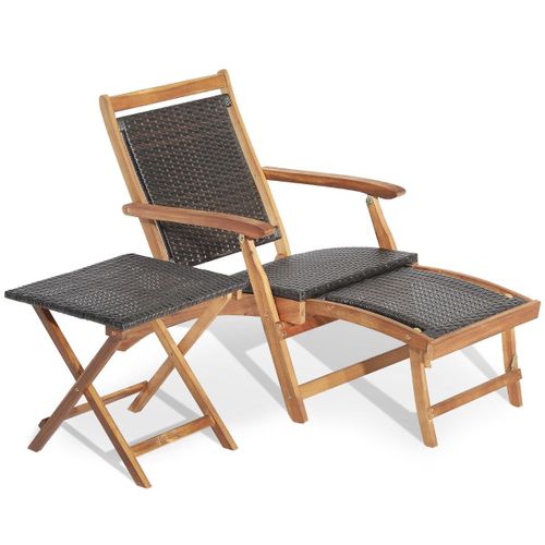 Chaise Longue En Rotin Avec Repose-Pied Rétractable Table D'appoint Pliable Et Accoudoirs Pour Jardin Helloshop26 20_0008167