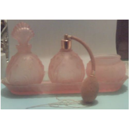 Set De Toilette - En Verre Dépoli - Givré - Rose