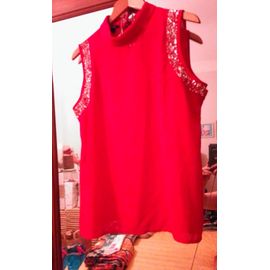 Top Léger Rouge Manches Bords Strass Argentées 46 Xxxl Kiabi.