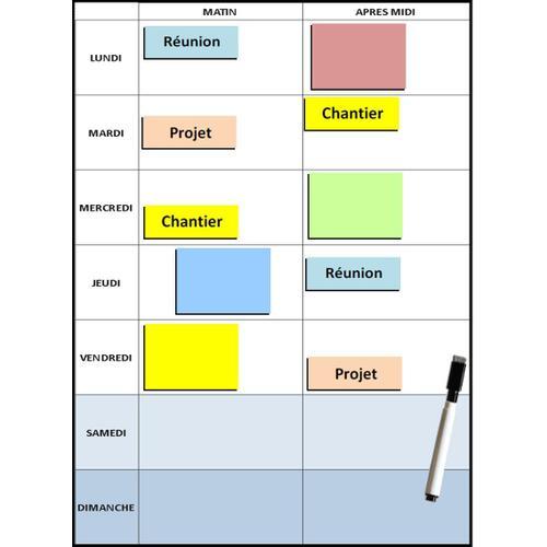 Planning Semaine Magnétique Effaçable 30x20 Cm A4 + 10 Magnets Effaçables + 1 Marqueur Effaçable Magnétique, Planning Entreprise, 7 Jours Matin + Après Midi