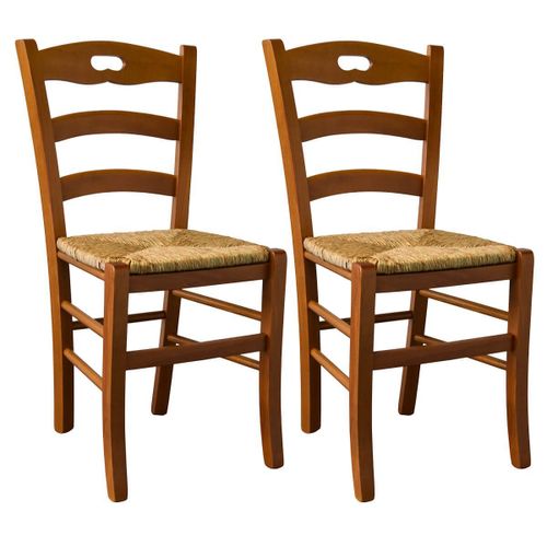 Suzy - Lot De 2 Chaises Teinté Chêne Et Assises En Paille
