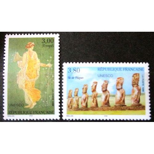 1998. Série Complète Ts118 À Ts119: Timbres De Service Unesco: Sites Classés À Protéger.