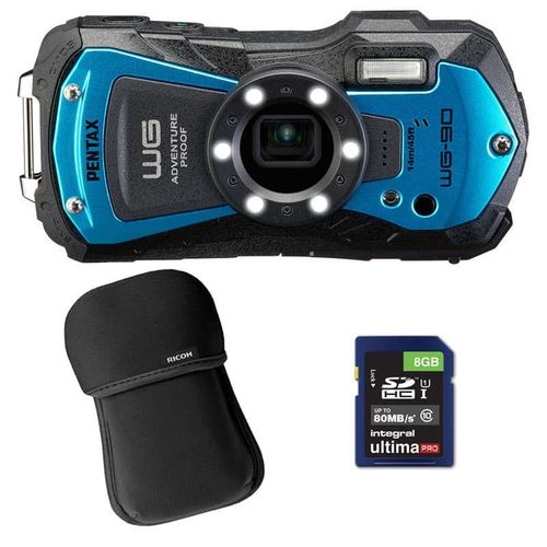 PENTAX Compact étanche WG-90 Bleu Garanti 2 ans + Etui + SD 8 Go