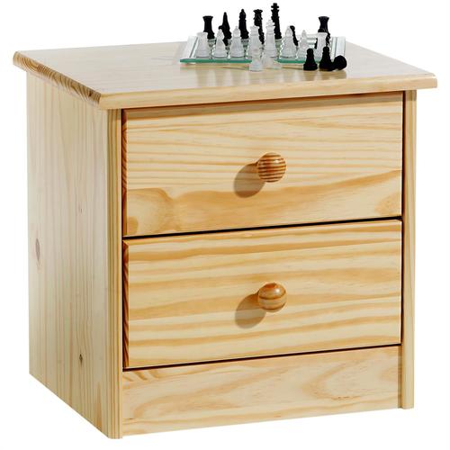 Table De Chevet Rondo Avec 2 Tiroirs, Table De Nuit En Pin Massif, Chevet En Bois Vernis Naturel