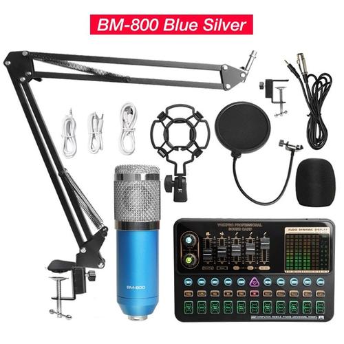 BM800 Set Bleu - Mélangeur de Microphone BM800 V10X Pro, carte son, condensateur, jeu, BT, Audio, dj, diffusion en direct, micro, USB, OTG, enregistrement professionnel