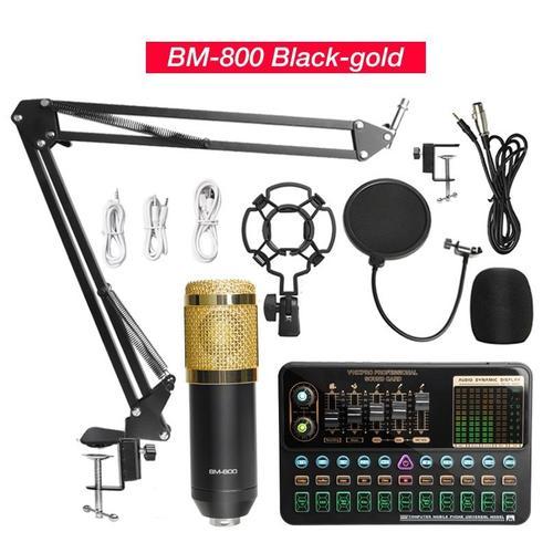 BM800 Set d'or - Mélangeur de Microphone BM800 V10X Pro, carte son, condensateur, jeu, BT, Audio, dj, diffusion en direct, micro, USB, OTG, enregistrement professionnel