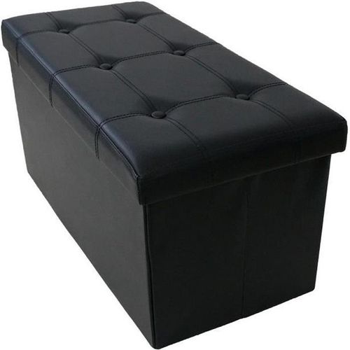 Ottoman Avec Espace De Stockage, Banc Pliant, 76 X 38 X 38 Cm, Noir, Finition Piquée Et Capitonnée, Charge Maximale: 150 Kg