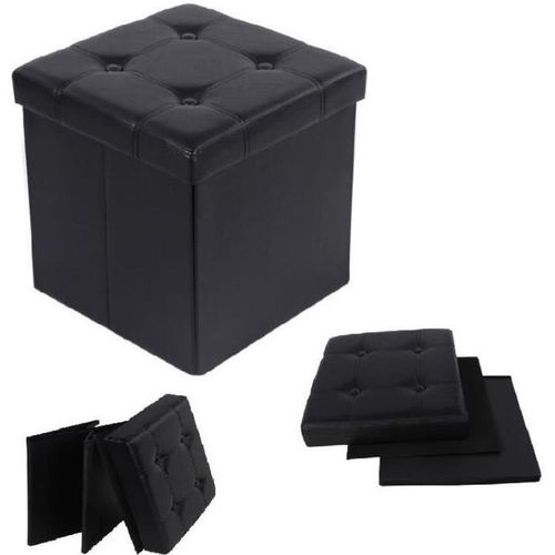 Teeno® Pouf Avec Coffre De Rangement - Noir - 38 X 38 X 38 Cm - Simili Cuir - Max 300 Kg