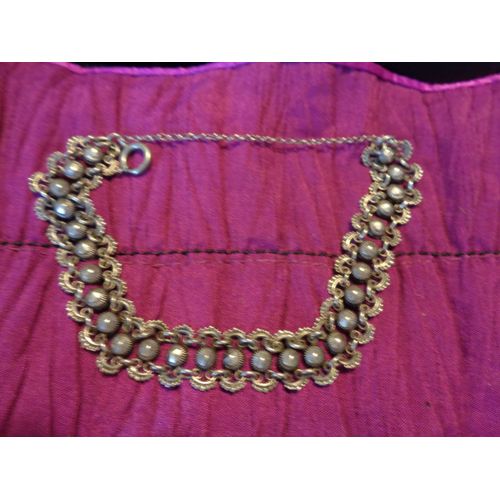 Bracelet Vintage En Argent Bas Titre Indochine Avec Chainette De Sécurité