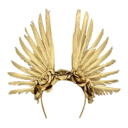 Serre-Tête Couronne Plumes Roses Dorées Adulte
