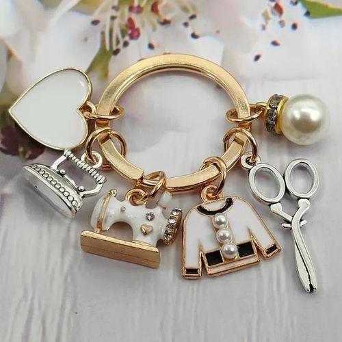 Porte-clés de machine à coudre en émail pour femmes,vêtements de tailleur,ciseaux,fer,cadeau de bricolage,bijoux faits à la main,mode - Type gold #E