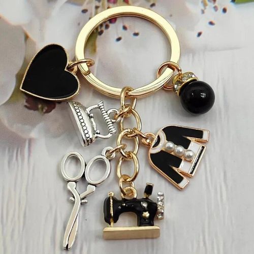 Porte-clés de machine à coudre en émail pour femmes,vêtements de tailleur,ciseaux,fer,cadeau de bricolage,bijoux faits à la main,mode - Type gold #F