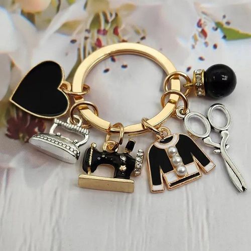 Porte-clés de machine à coudre en émail pour femmes,vêtements de tailleur,ciseaux,fer,cadeau de bricolage,bijoux faits à la main,mode - Type gold #B
