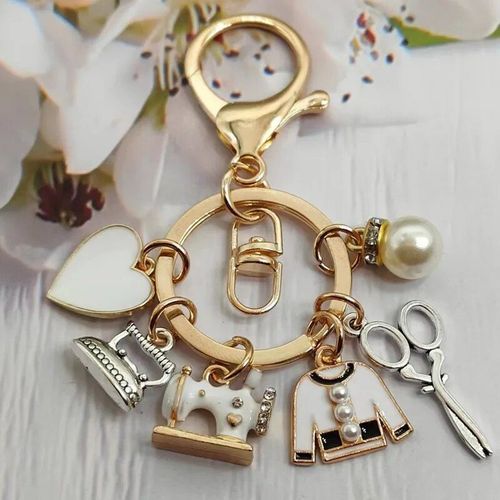 Porte-clés de machine à coudre en émail pour femmes,vêtements de tailleur,ciseaux,fer,cadeau de bricolage,bijoux faits à la main,mode - Type gold #A