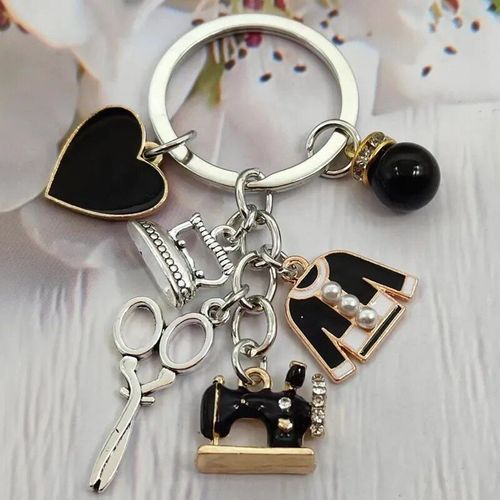 Porte-clés de machine à coudre en émail pour femmes,vêtements de tailleur,ciseaux,fer,cadeau de bricolage,bijoux faits à la main,mode - Type silver #D