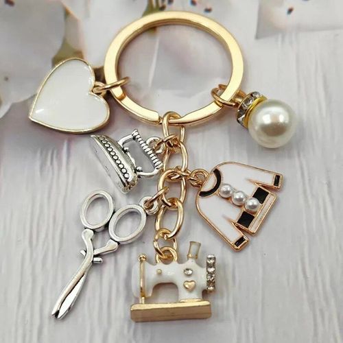 Porte-clés de machine à coudre en émail pour femmes,vêtements de tailleur,ciseaux,fer,cadeau de bricolage,bijoux faits à la main,mode - Type gold #D