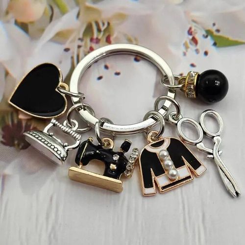 Porte-clés de machine à coudre en émail pour femmes,vêtements de tailleur,ciseaux,fer,cadeau de bricolage,bijoux faits à la main,mode - Type silver #F