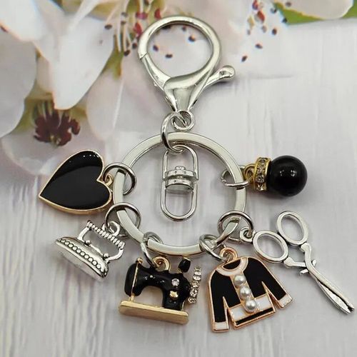 Porte-clés de machine à coudre en émail pour femmes,vêtements de tailleur,ciseaux,fer,cadeau de bricolage,bijoux faits à la main,mode - Type silver #B