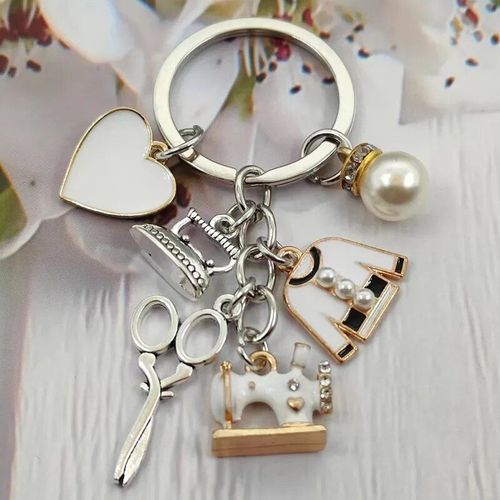 Porte-clés de machine à coudre en émail pour femmes,vêtements de tailleur,ciseaux,fer,cadeau de bricolage,bijoux faits à la main,mode - Type silver #A