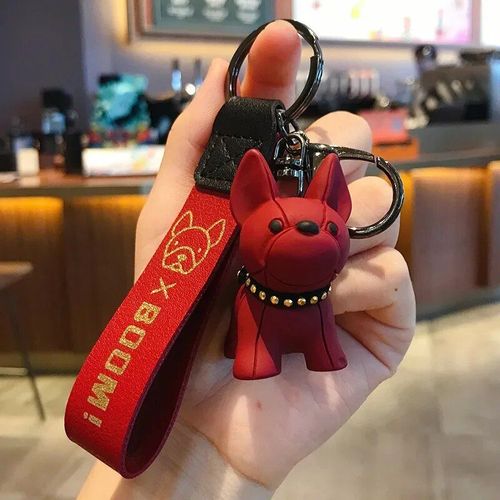 Porte-Clés Chien En Cuir Pu Pour Hommes Et Femmes,Voiture Punk,Bouledogue Français,Pendentif De Sac,Bijoux Bibelot,Porte-Clés,Mode - Type Red Pu Rope