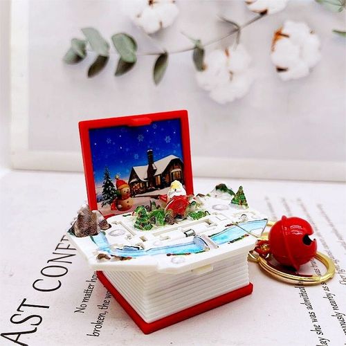 Porte-Clés De Livre Pop-Up Créatif En 3d,Pendentif De Puzzle Spatial,Soleil,Tridimensionnel - Type Christmas Snow-Red