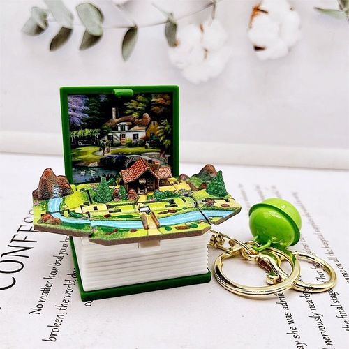 Porte-Clés De Livre Pop-Up Créatif En 3d,Pendentif De Puzzle Spatial,Soleil,Tridimensionnel - Type Countryside-Green