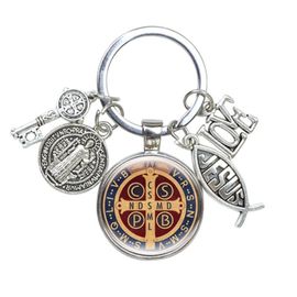 Porte-Clés Médaillon Saint Benoît,Bijoux Religieux,I Love Jesus,Artisanat En Alliage,Breloques En Verre Bombé,Catholique San Benito - Type6