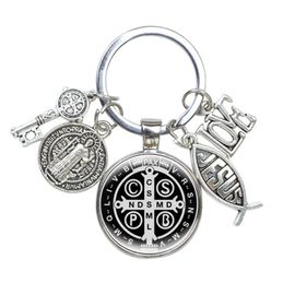 Porte-Clés Médaillon Saint Benoît,Bijoux Religieux,I Love Jesus,Artisanat En Alliage,Breloques En Verre Bombé,Catholique San Benito - Type9