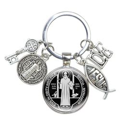 Porte-Clés Médaillon Saint Benoît,Bijoux Religieux,I Love Jesus,Artisanat En Alliage,Breloques En Verre Bombé,Catholique San Benito - Type10